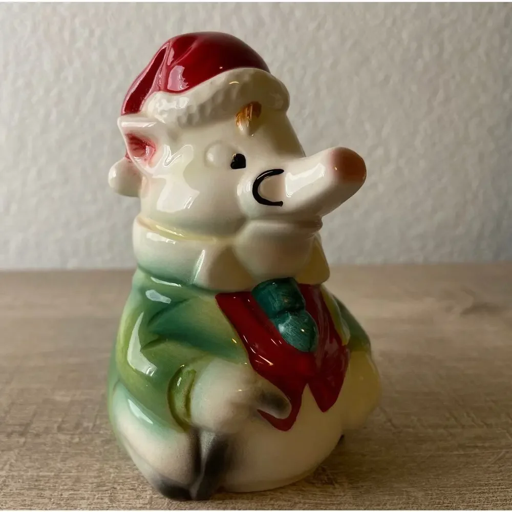 Vintage Salt Pepper Shakers Warthog Santa Claus Hat Christmas
